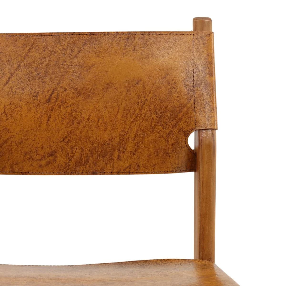 Tan Leather & Teak Counter Stool - Thumbnail 7