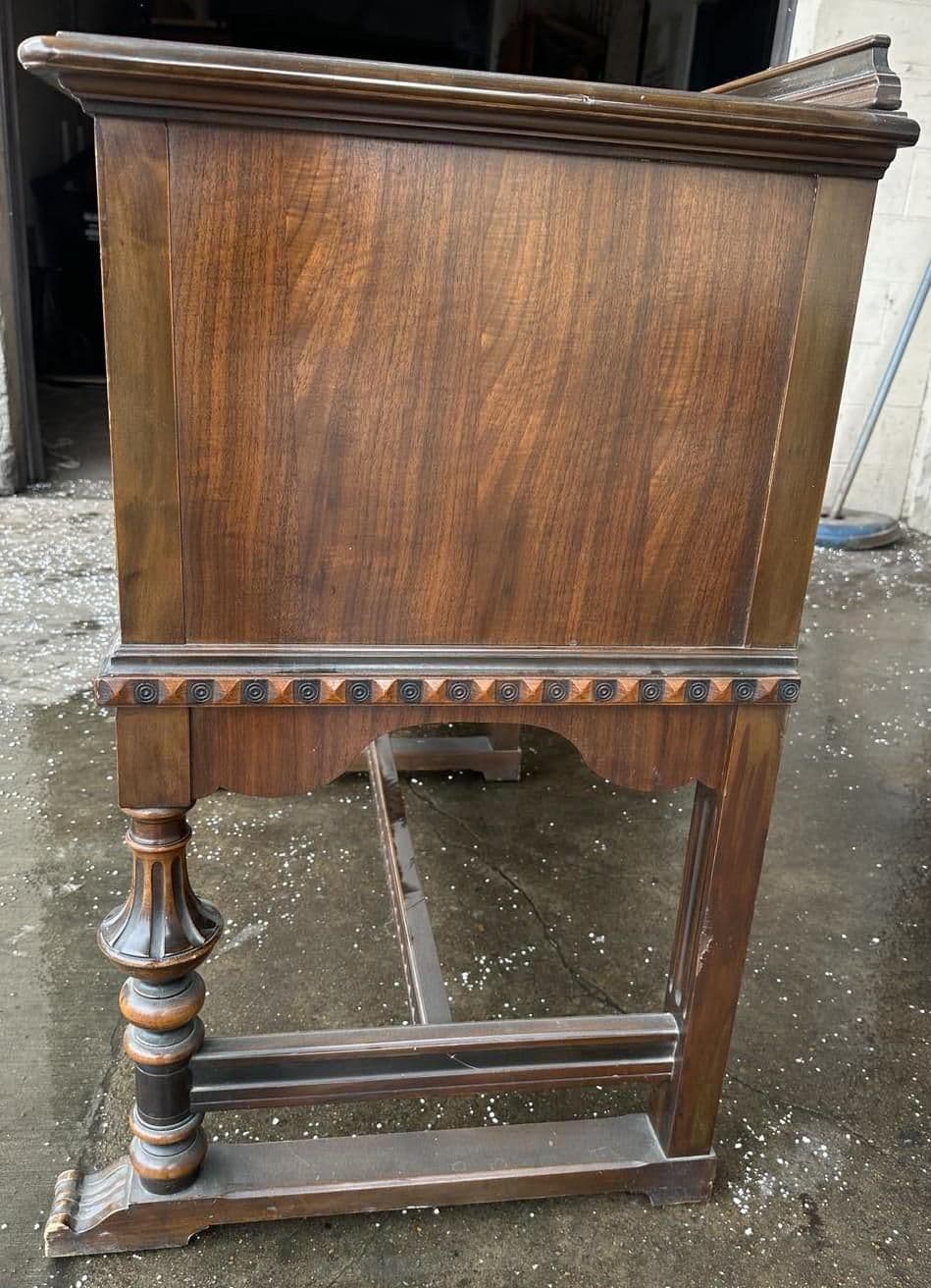 Antique Berkey & Gay Spanish Revival Ornate Walnut and Burlwood 72" Sideboard - Crafted in Grand Rapids Circa 1917 - Thumbnail 7