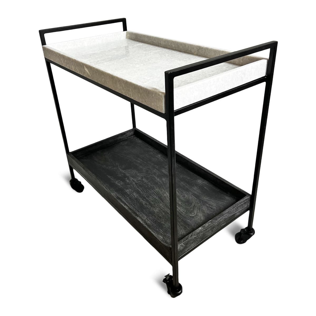 White Marble & Grey Wood Bar Cart - Thumbnail 7