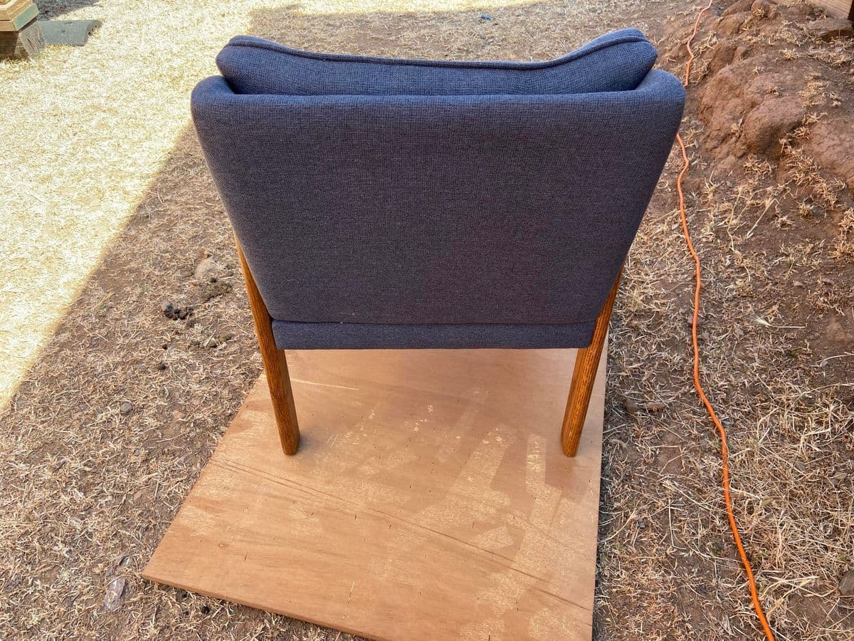 1990s Vintage Upholstered Fabric Arm Oak Chair - Thumbnail 6