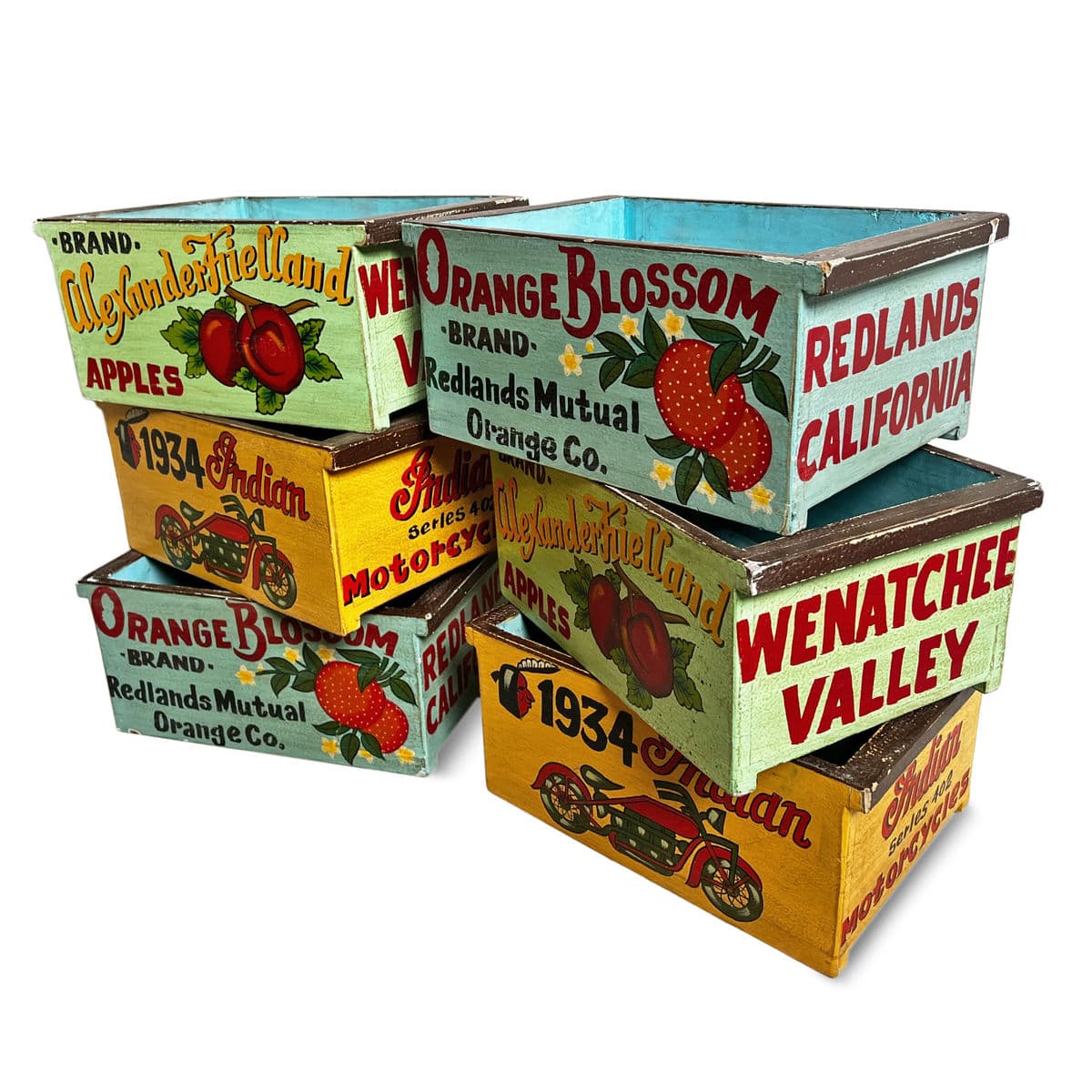 Vintage Style Wood Painted Orange Box - Thumbnail 7