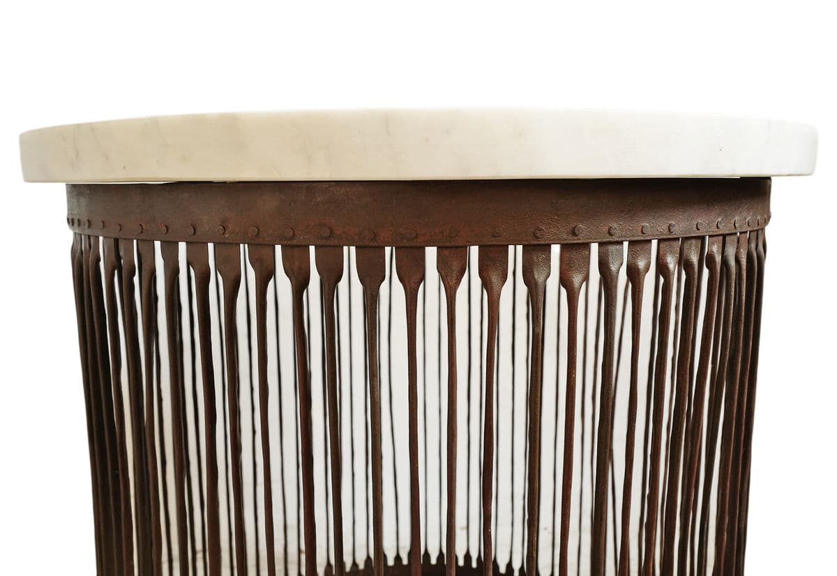 White Marble & Iron Stripe Base Entry Table - Thumbnail 7