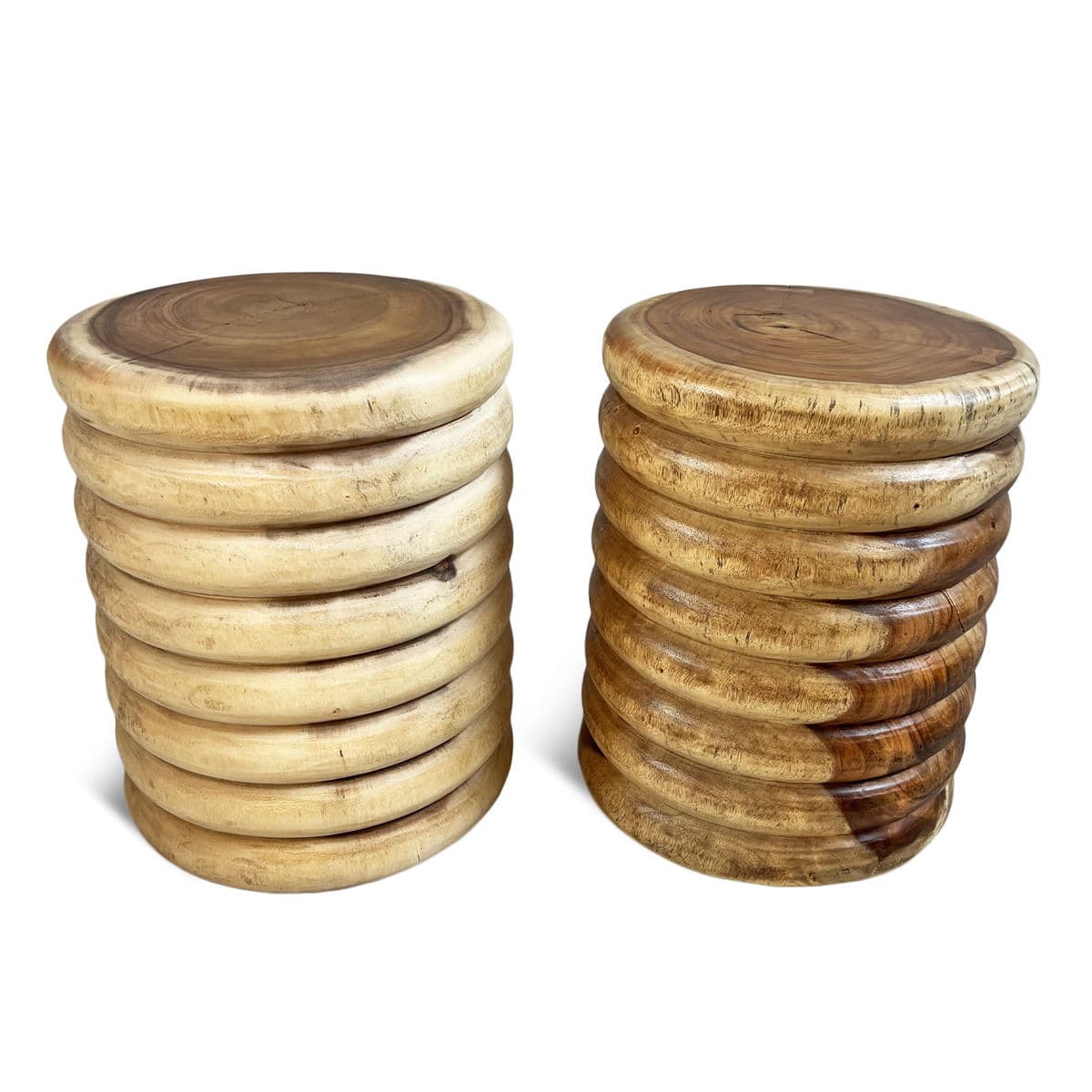 Monkey Pod Ribbed Wood End Table Stool - Thumbnail 7