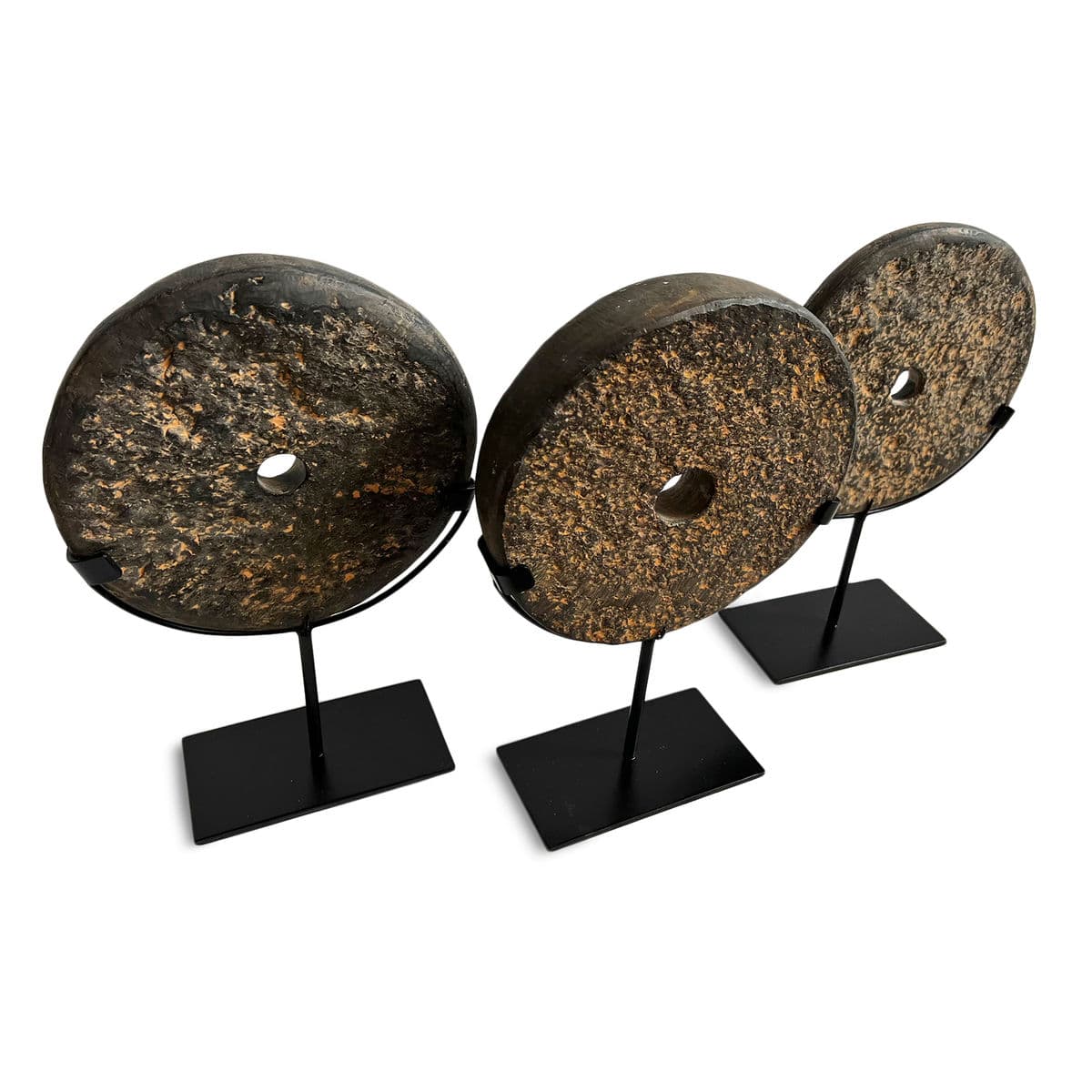 Black Stone Chiseled Disk on Stand Small - Thumbnail 7