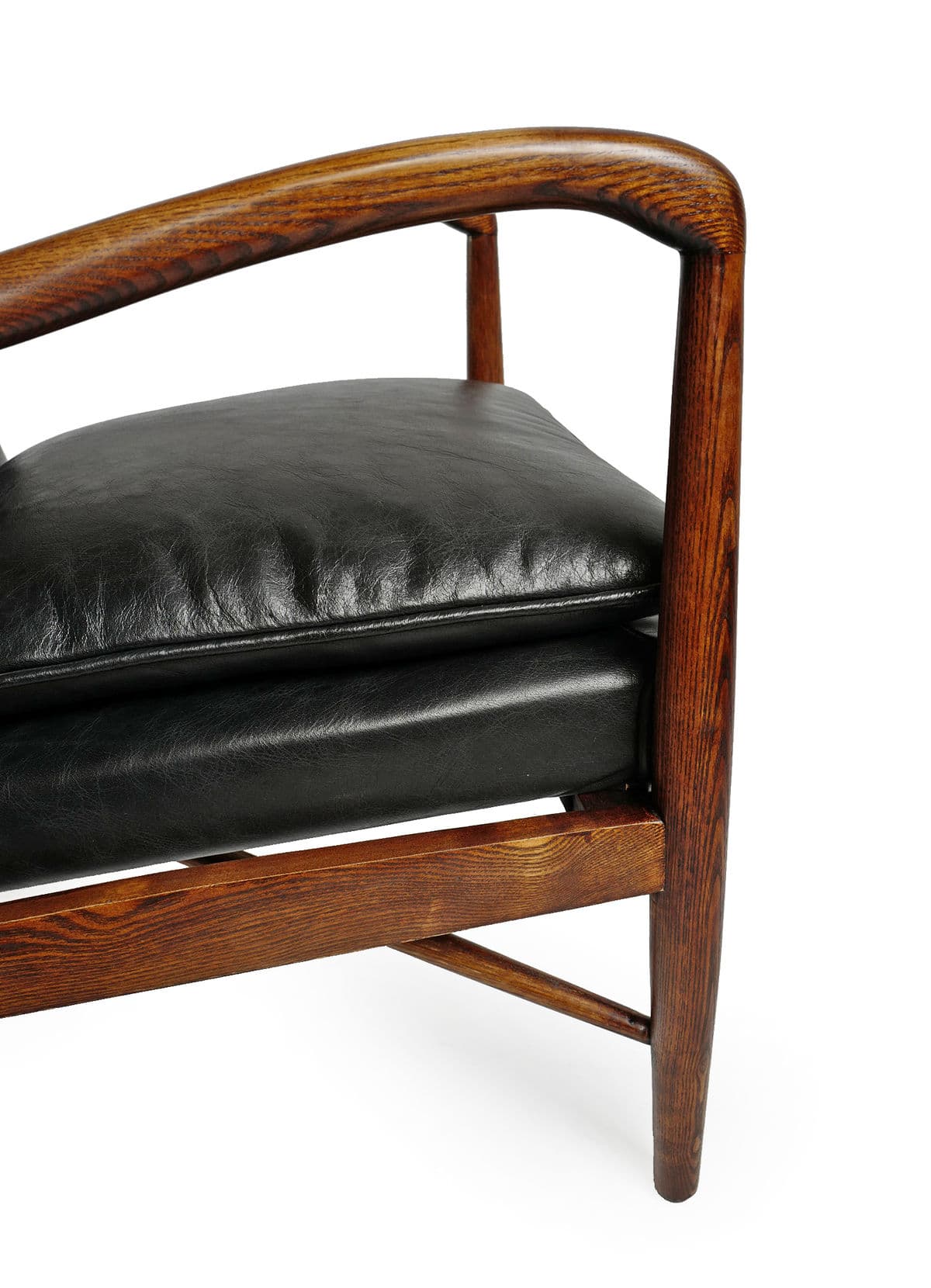 Deco Black Leather & Wood Chair - Thumbnail 7