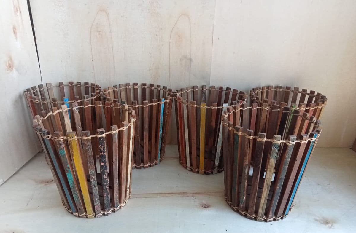 Salvaged Boat Wood Basket Medium - Thumbnail 7