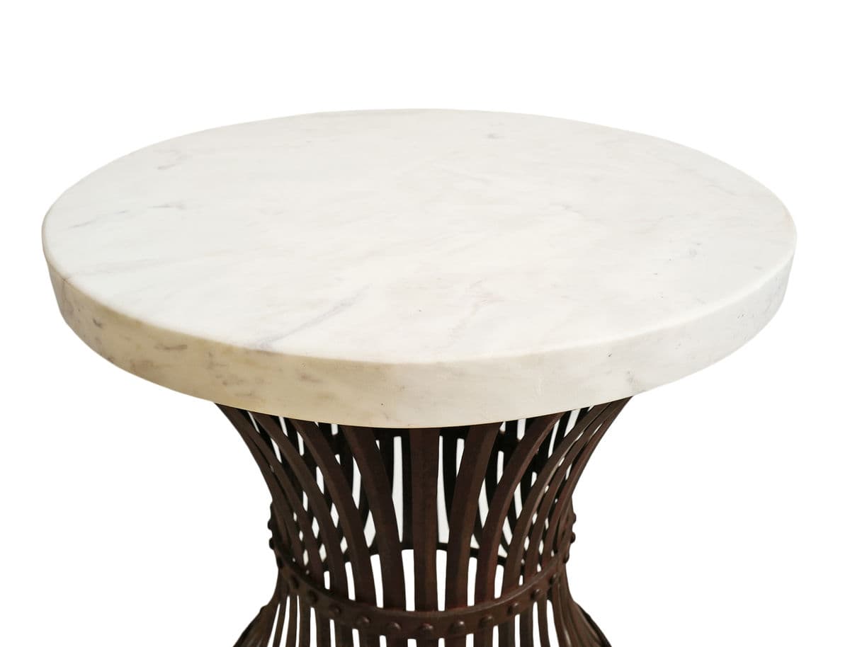 White Marble & Iron Rivet Band Side Table - Thumbnail 7