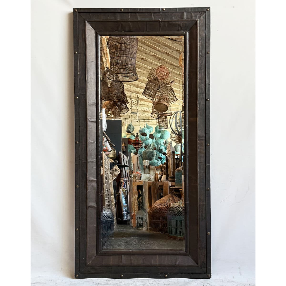 Black Metal Sheet Brass Stud Mirror - Thumbnail 7