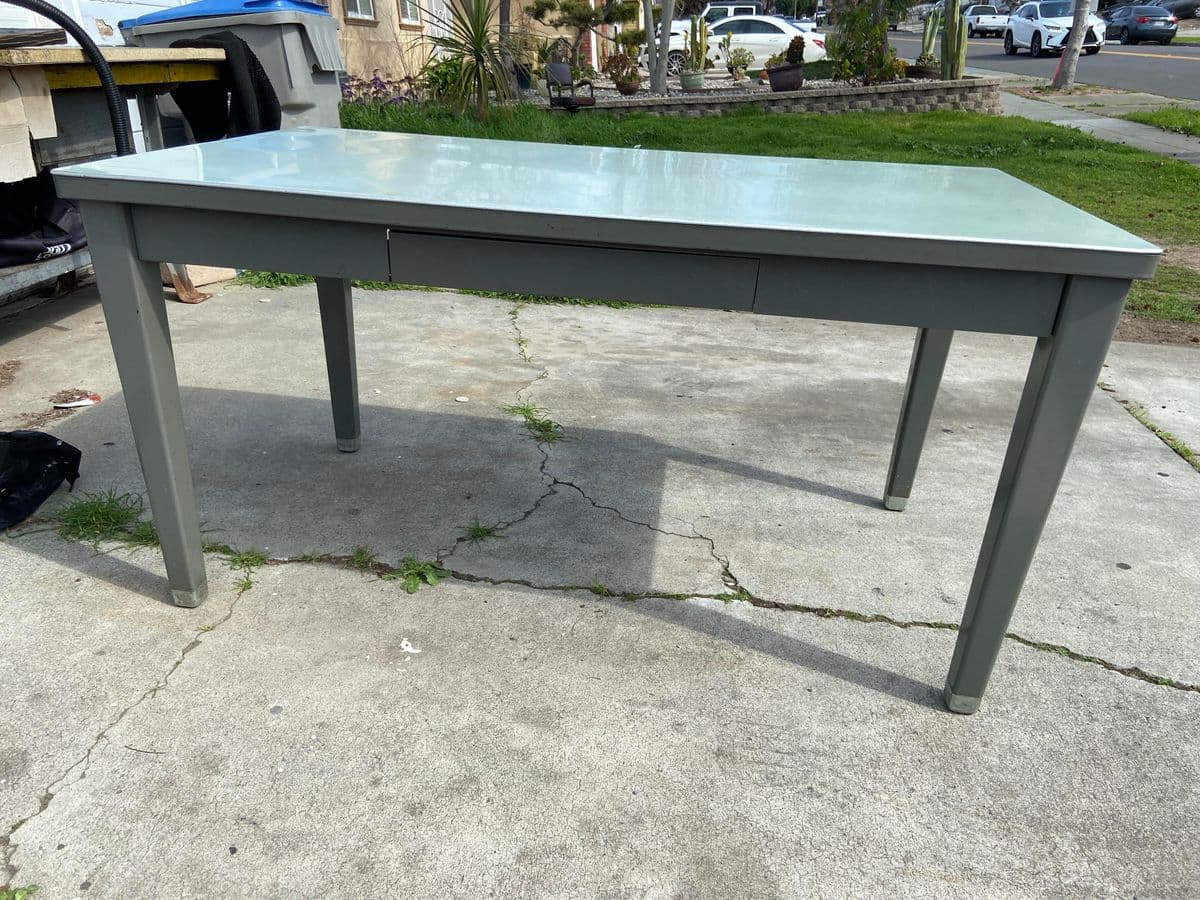 1960s Haskell Vintage Mid Century Modern Metal Tanker Desk - Thumbnail 7