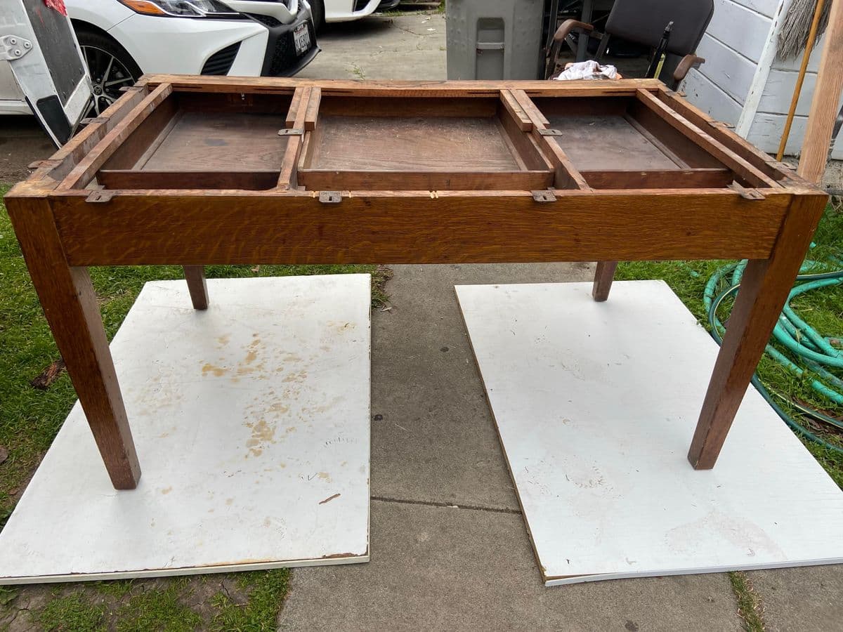 1930s Vintage English Oak Library Arts and Crafts Table Desk - Thumbnail 7