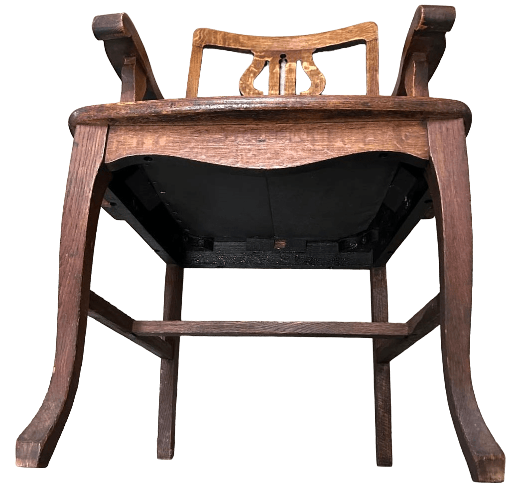 Antique English Liberty and Wyburd Attributed Arts & Crafts Quarter Sawn Oak Arm Chair With New Leather Seat Upholstery - Thumbnail 7