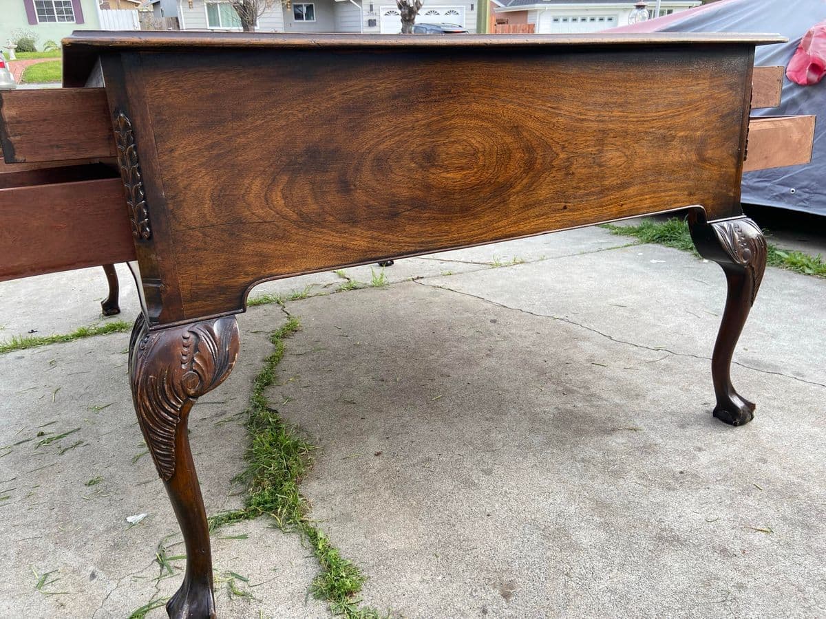 1920s Antique English Leather Top and Claw Feet Partners Writing Desk. - Thumbnail 6