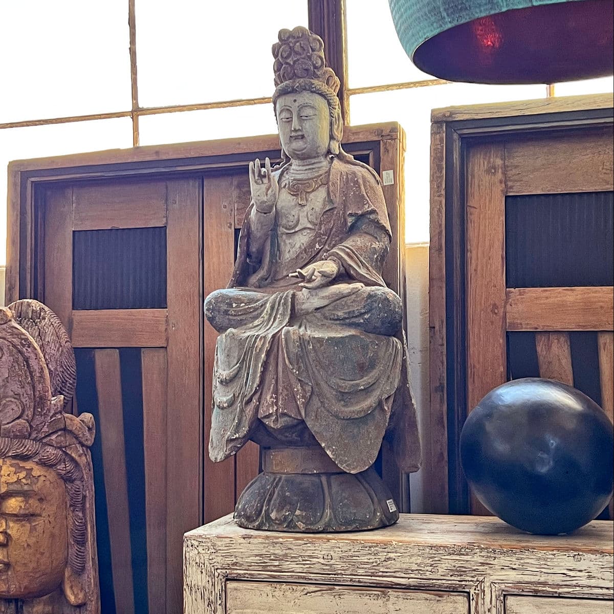 Antique Sitting Quan Yin Wood Statue - Thumbnail 7