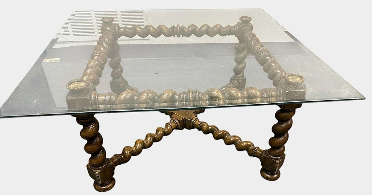 Baker Furniture Collectors Edition Barley Twist Oak Glass Top Coffee Table - Vintage Mid 20th Century - Thumbnail 7