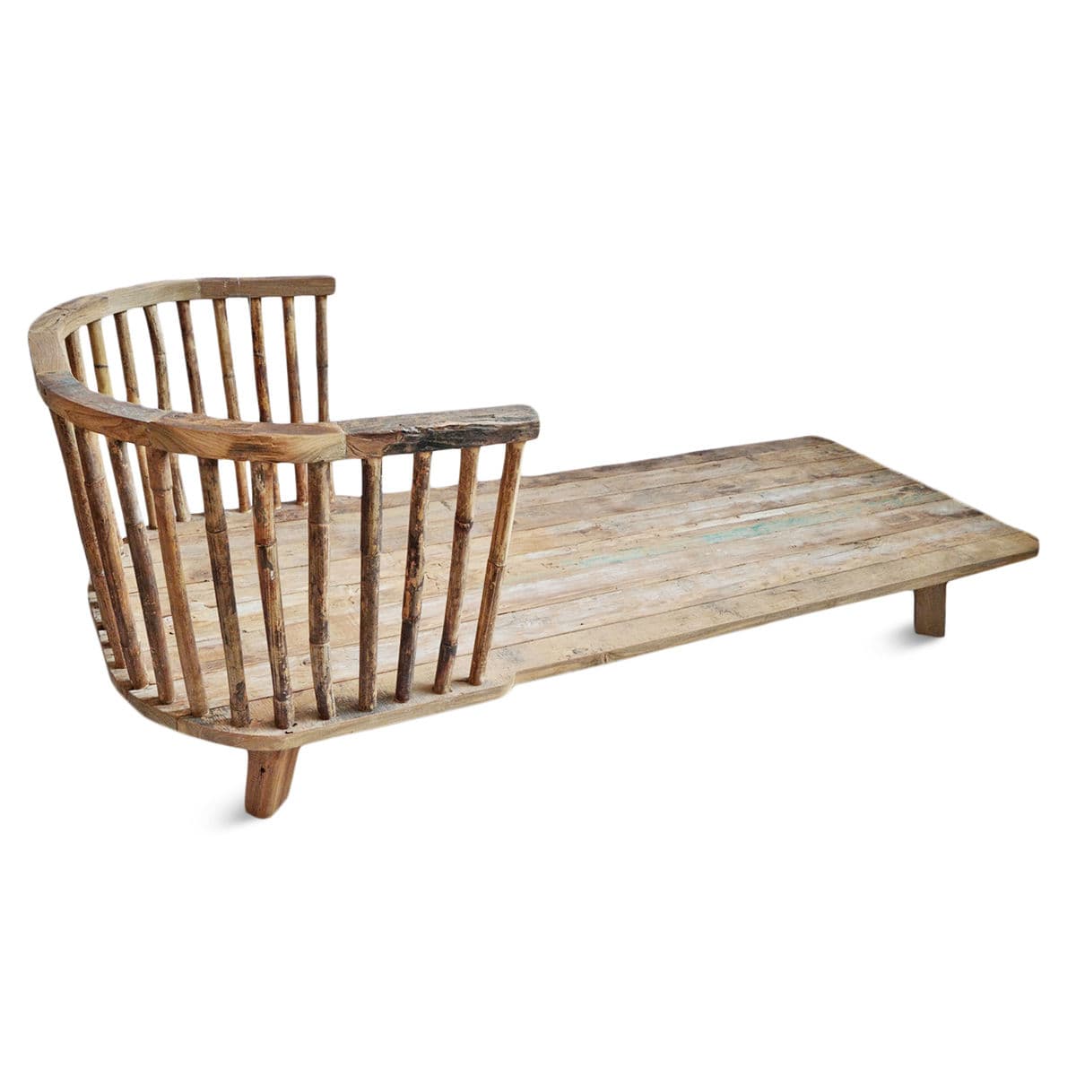 Salvaged Teak & Bamboo Spindle Chaise - Thumbnail 7