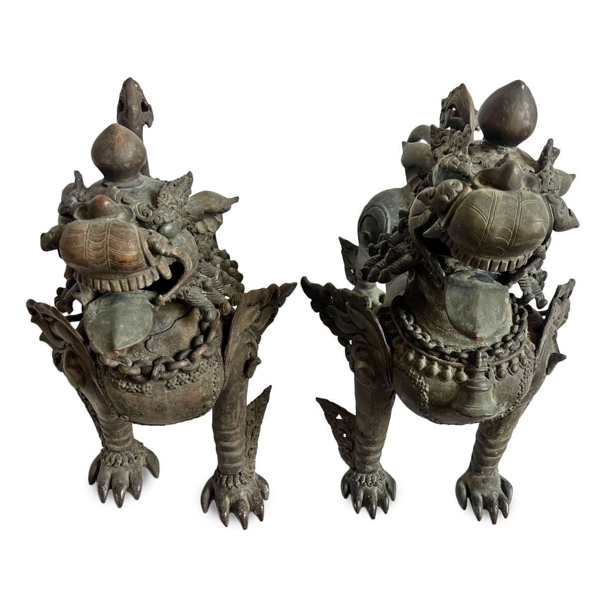 Antique Bronze Thai Singha Temple Lion Pair - Thumbnail 7