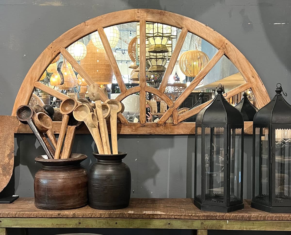 Large Antique Wood Arch Window Mirror - Thumbnail 7