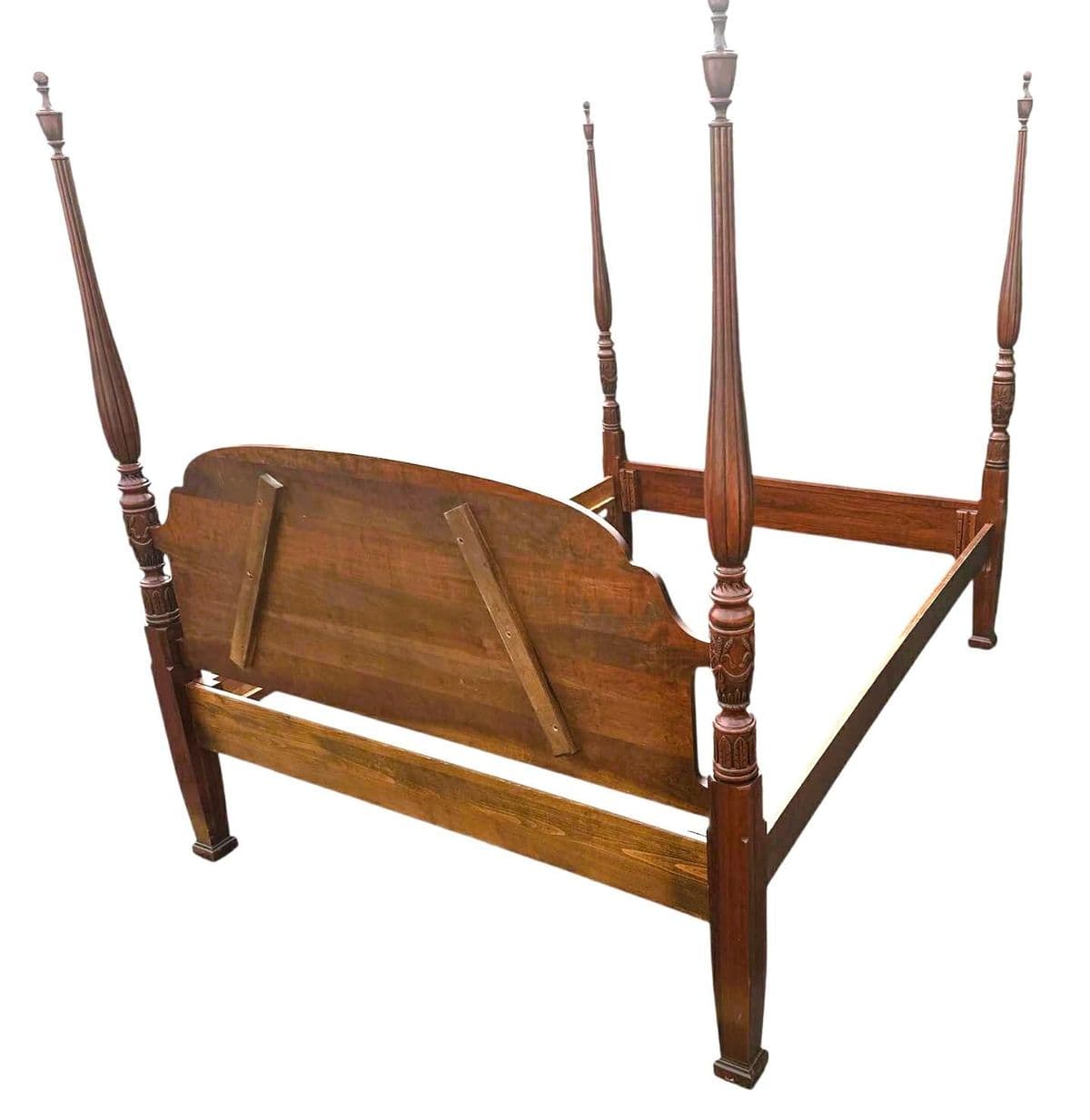 Queen Size Solid Cherry Wood Four Poster Rice Bed - Vintage Late 20th Century - Thumbnail 7