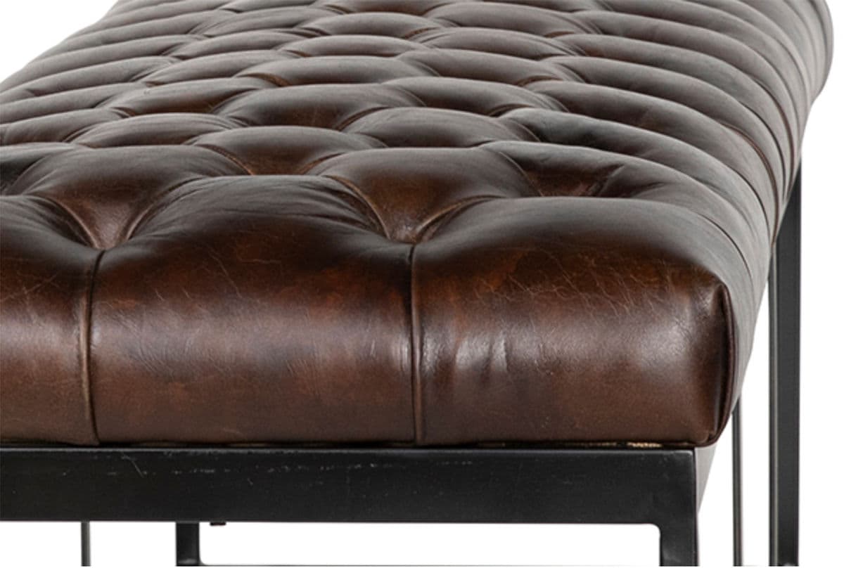 Tufted Leather & Iron Bench - Thumbnail 7