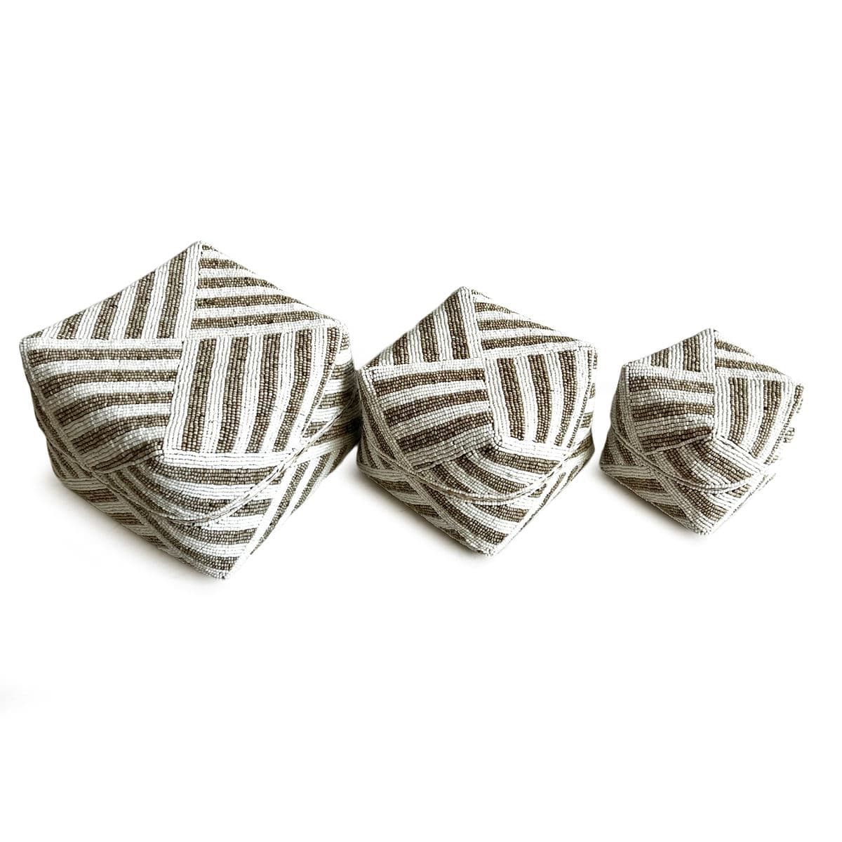 Bamboo Beaded Box Tan & White X-Small - Thumbnail 7