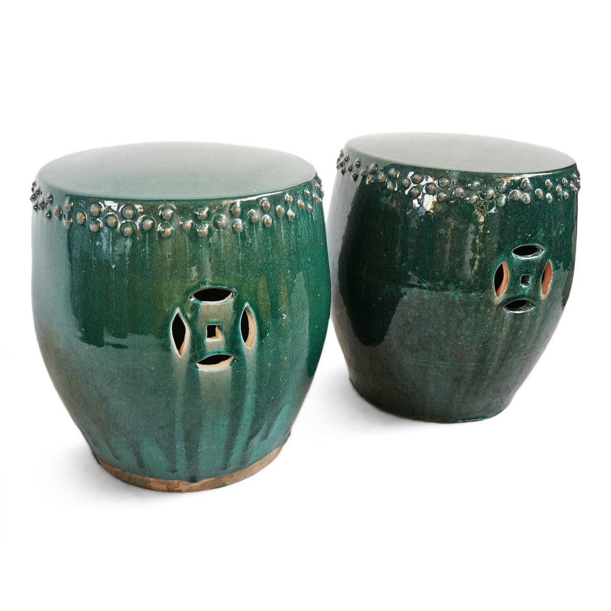 Teal Double Stud Ceramic Garden Stool - Thumbnail 7