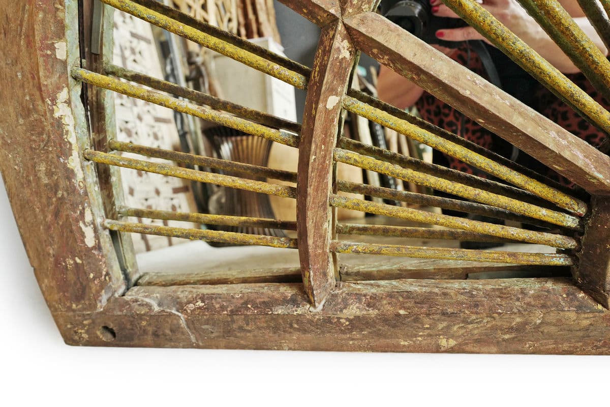 Old Wood & Iron Window Transom Mirror - Thumbnail 7