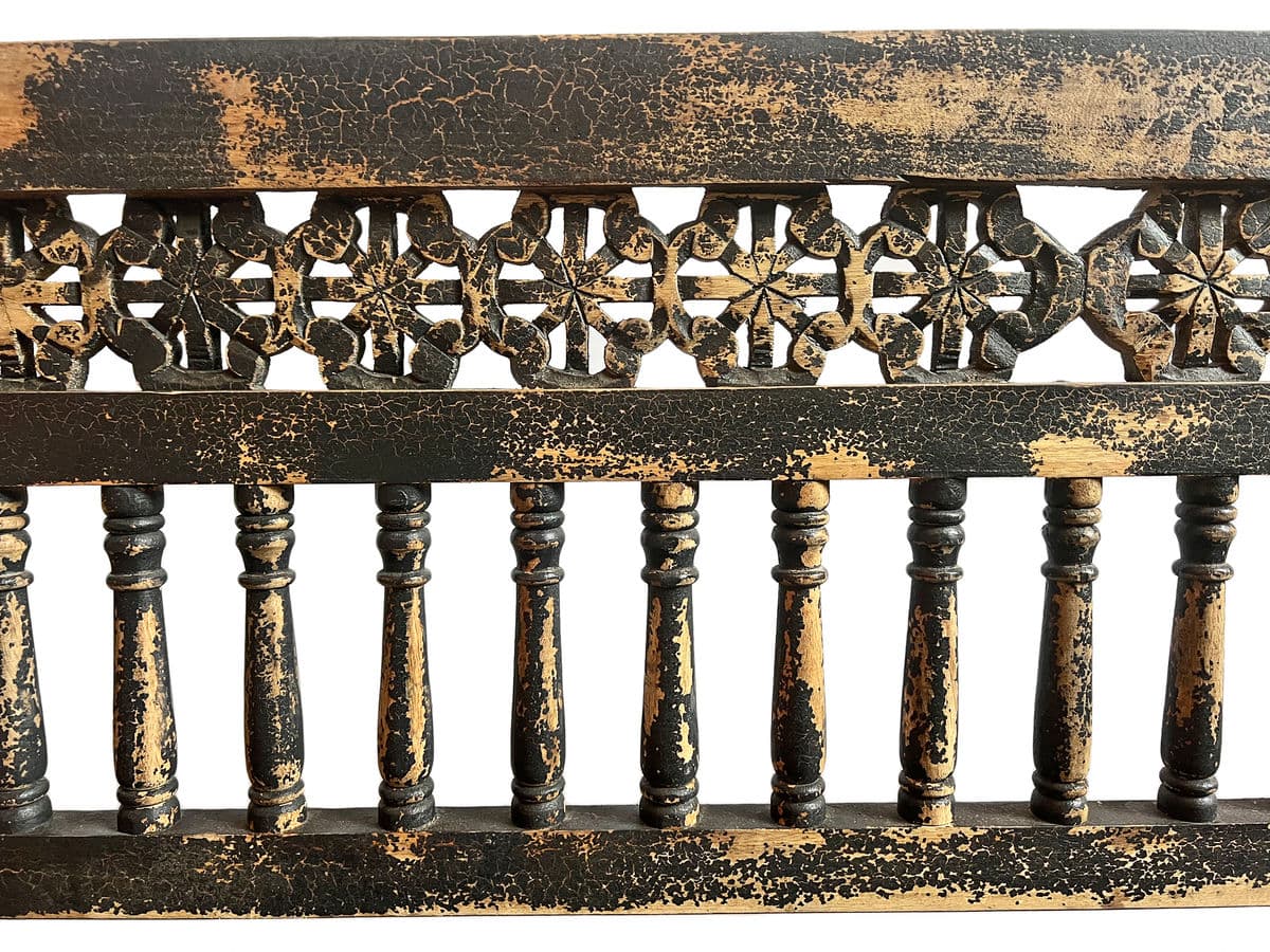 Vintage Colonial Black Crackle Bench - Thumbnail 7