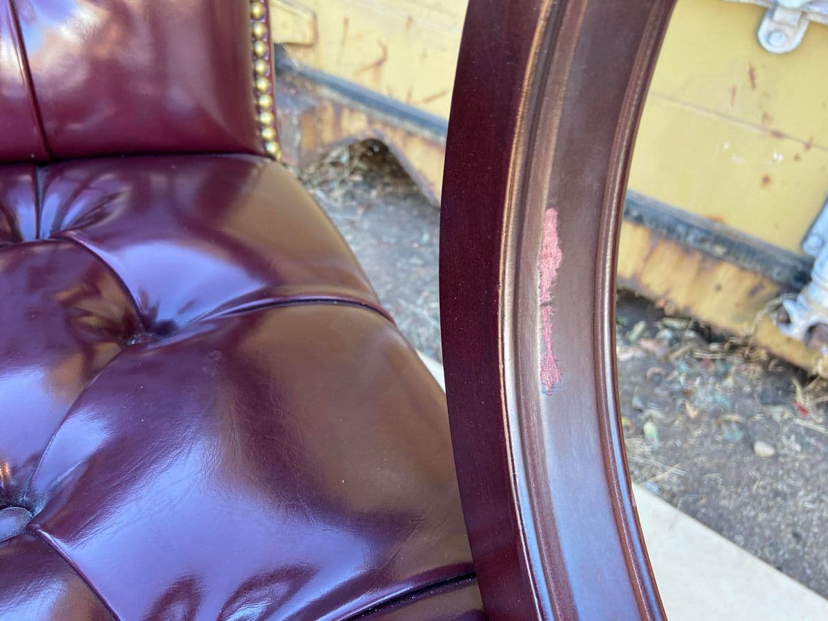 Vintage Traditional Queen Anne Style Oxblood Faux Leather Armchairs - Set of 2 - Thumbnail 6