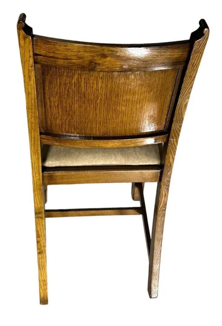 19th Century Antique English Arts & Crafts Oak Dining Chairs With New Leather Seats - Set of 6 - Thumbnail 7