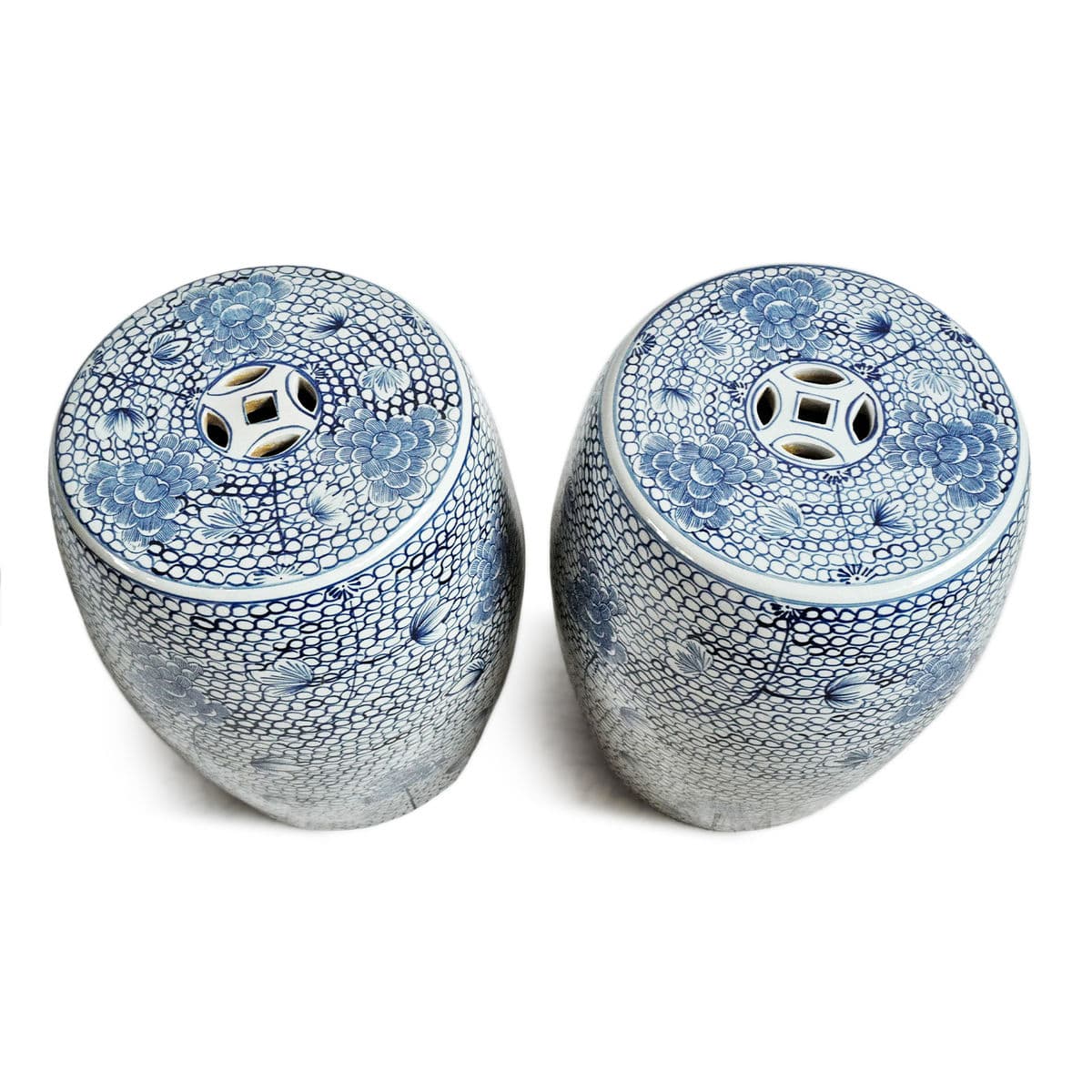 Blue Lotus Floral Ceramic Stool - Thumbnail 7