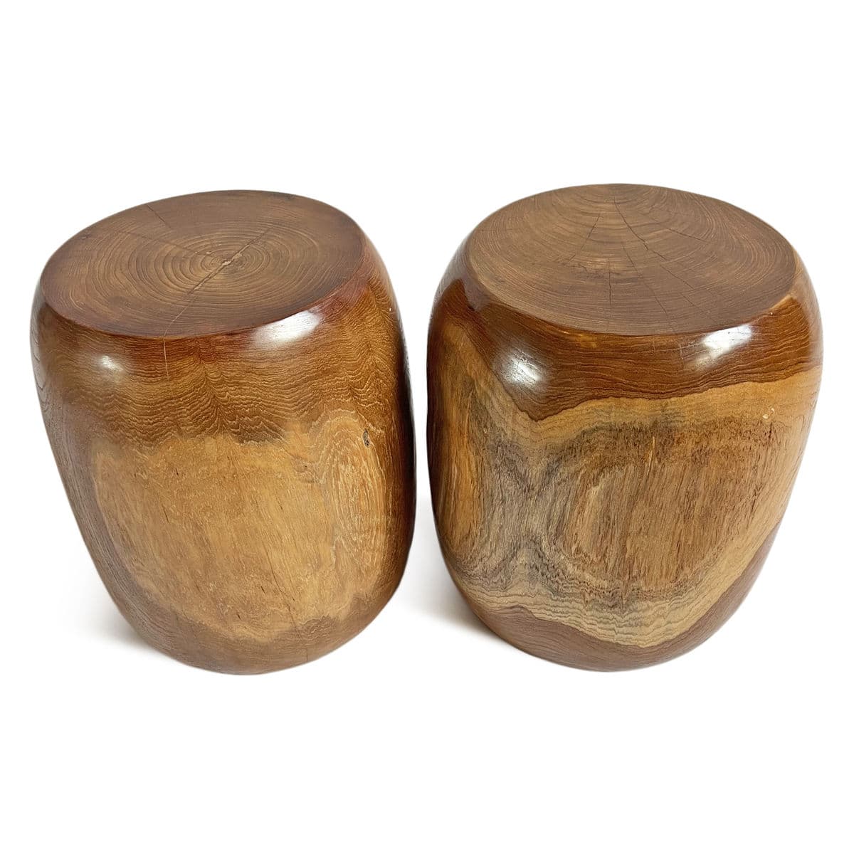 Polished Acacia Rounded Drum Stool Table - Thumbnail 7