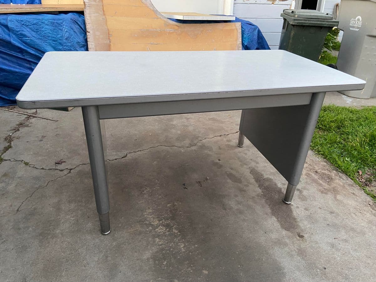 1970s Steelcase Style Vintage Mid Century Modern Metal Tanker Desk Table - Thumbnail 6