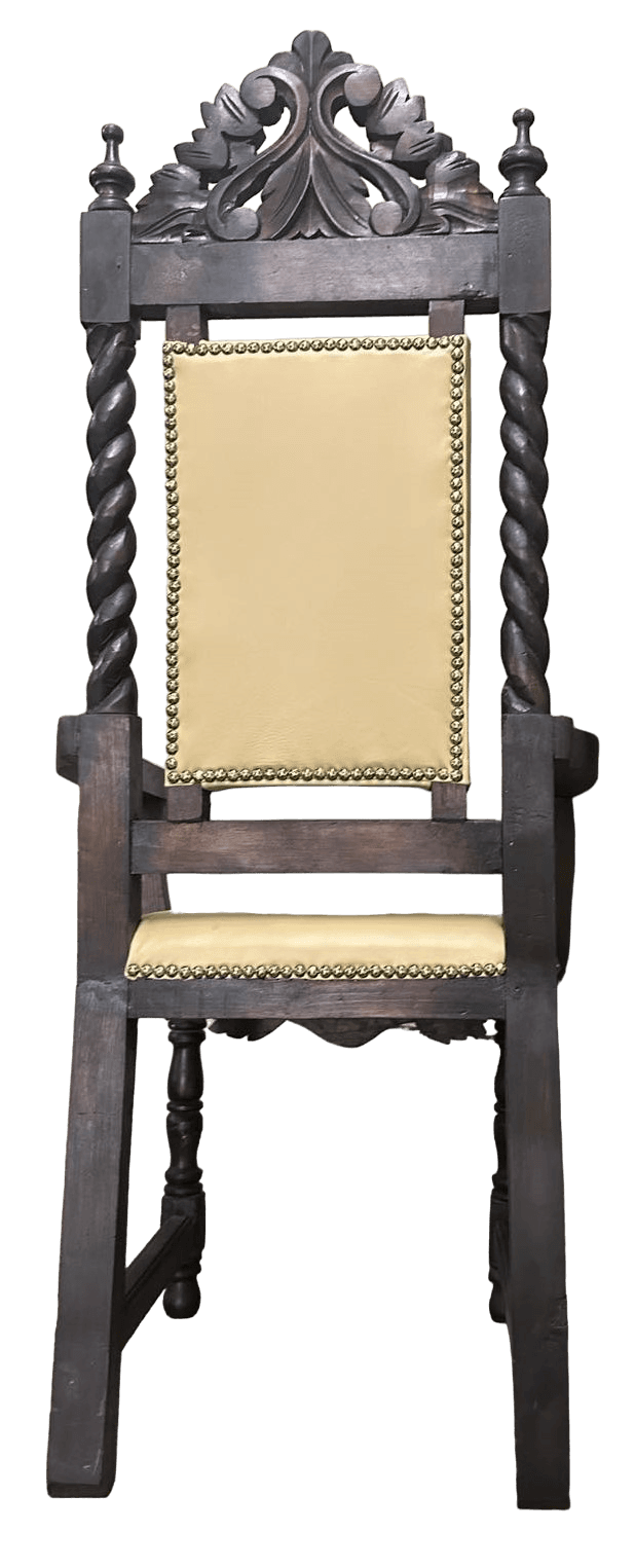 Set of 8 Spanish Colonial Style Chairs With New Leather Upholstery - Made in Mexico - Vintage Mid 20th Century - Thumbnail 7