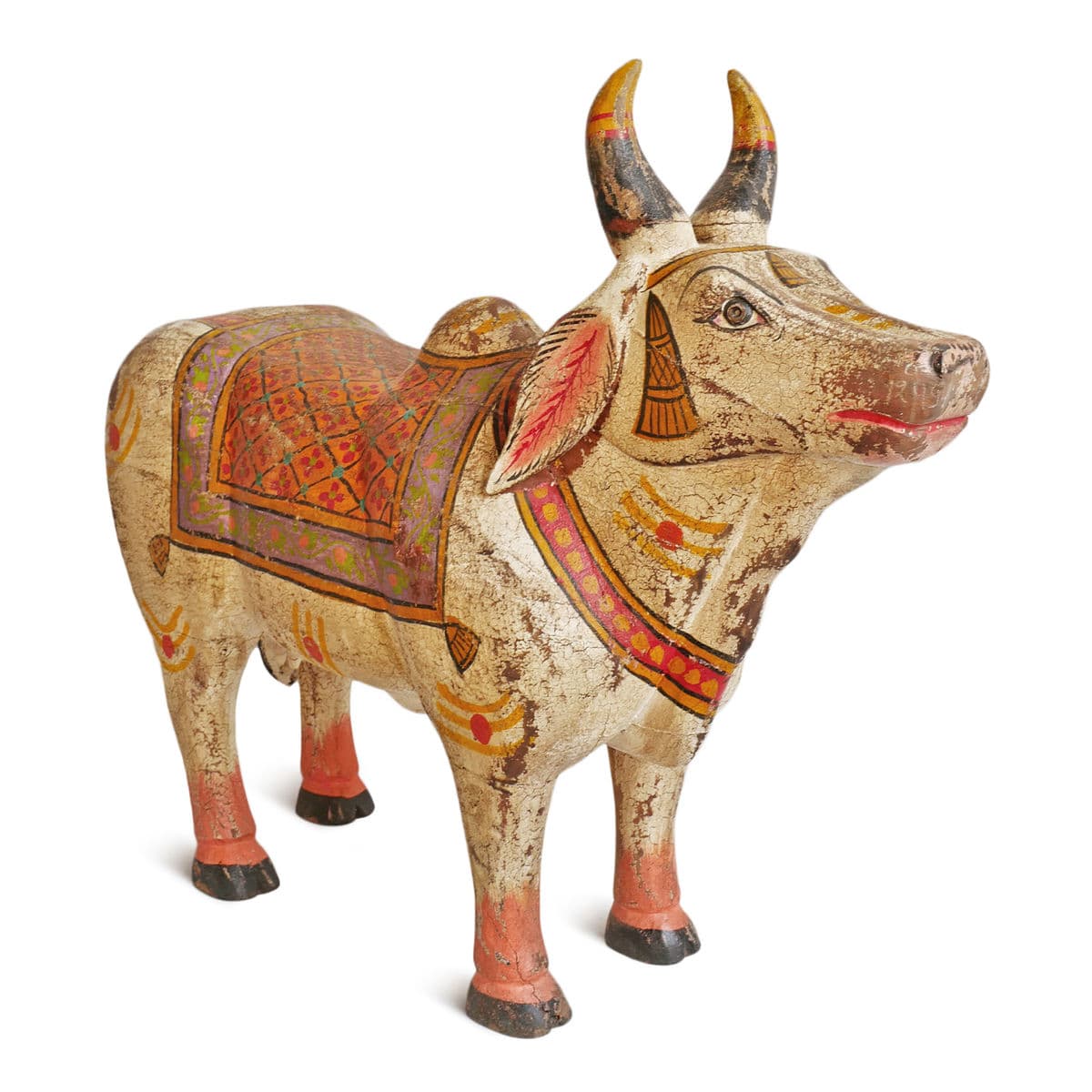 Vintage Wood Painted Brahma Cow - Thumbnail 7