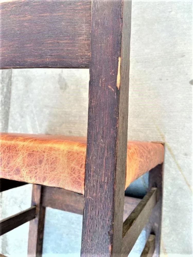 Signed Gustav Stickley Quarter Sawn Mission Oak Chair With New Leather Seat Cover - Early 20th Century - Thumbnail 8