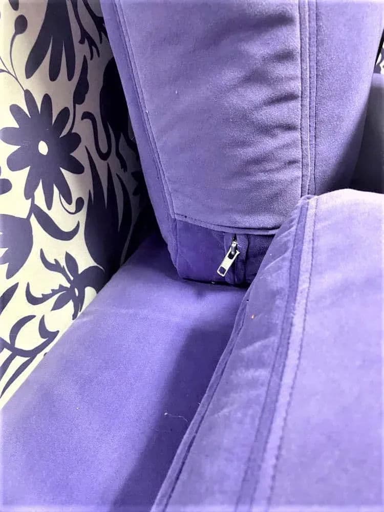 Otomi Print and Velvet Upholstery on Large Mid 20th Century Vintage Hollywood Regency Tuxedo Sofa - Thumbnail 8