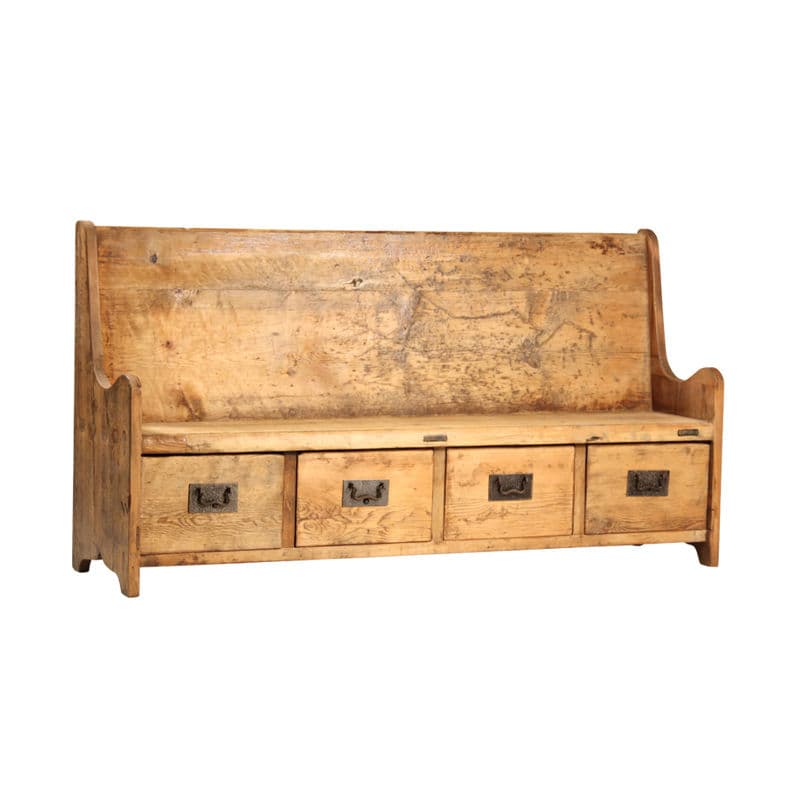 Salvaged Pine Hall Bench with Drawers - Thumbnail 8