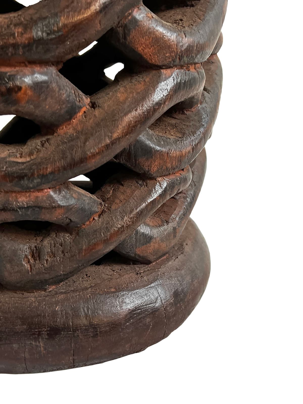 Vintage Wood Chain Bamileke Stool - Thumbnail 8