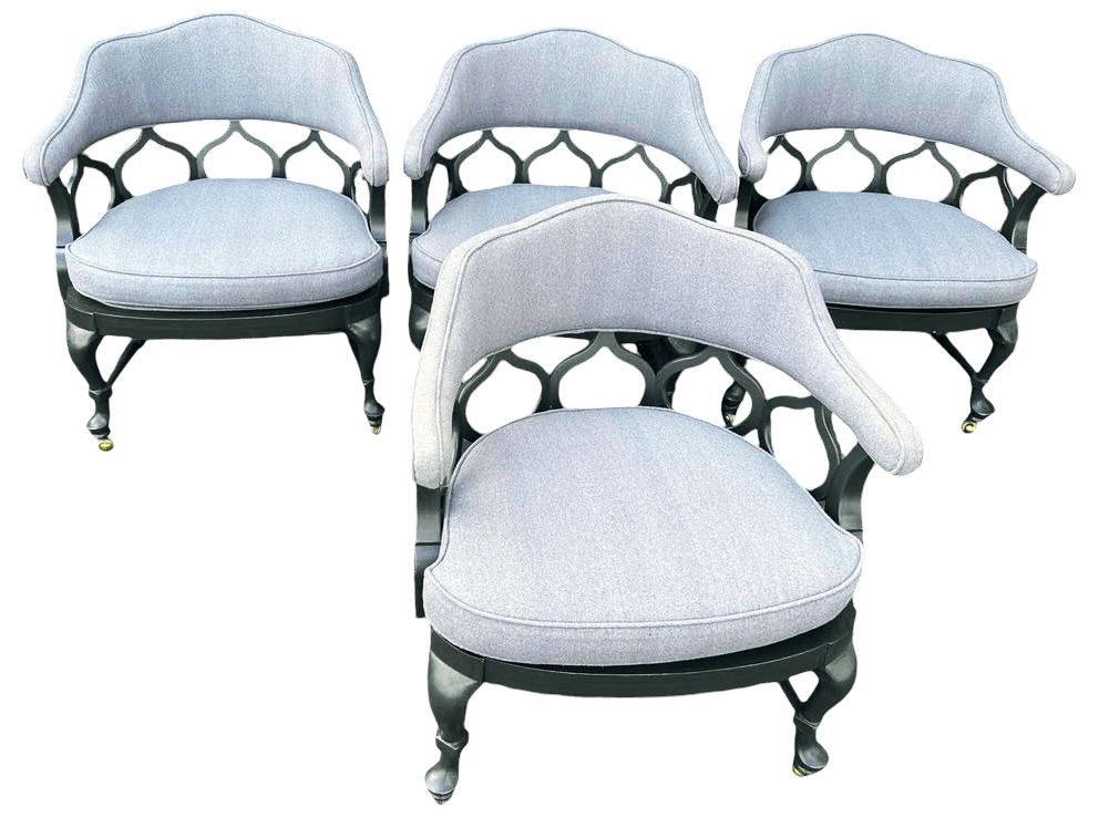 1960s Thomasville Hollywood Regency Tub Dining or Conference Room Chairs on Casters With New Upholstery - Set of 4 - Thumbnail 8