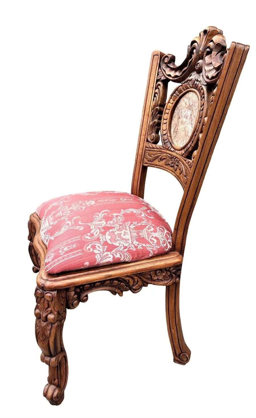 Spanish Baroque Style Heavily Carved Desk and Chair Set With Marble Inserts - Circa 1990 - Thumbnail 8