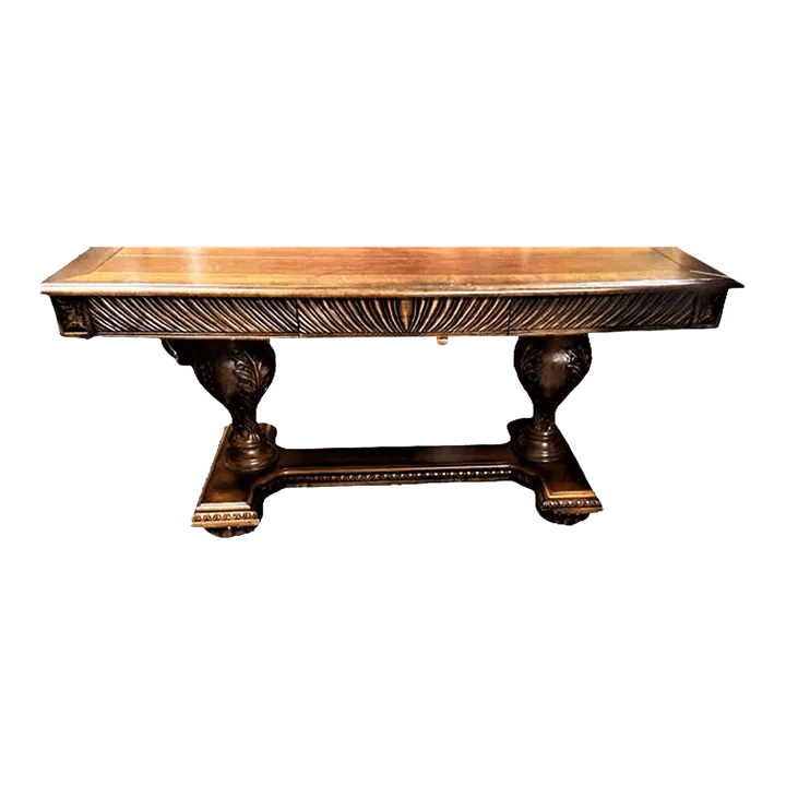 Solid Carved Walnut Mediterranean Style Library Table - Early 21st Century - Thumbnail 8
