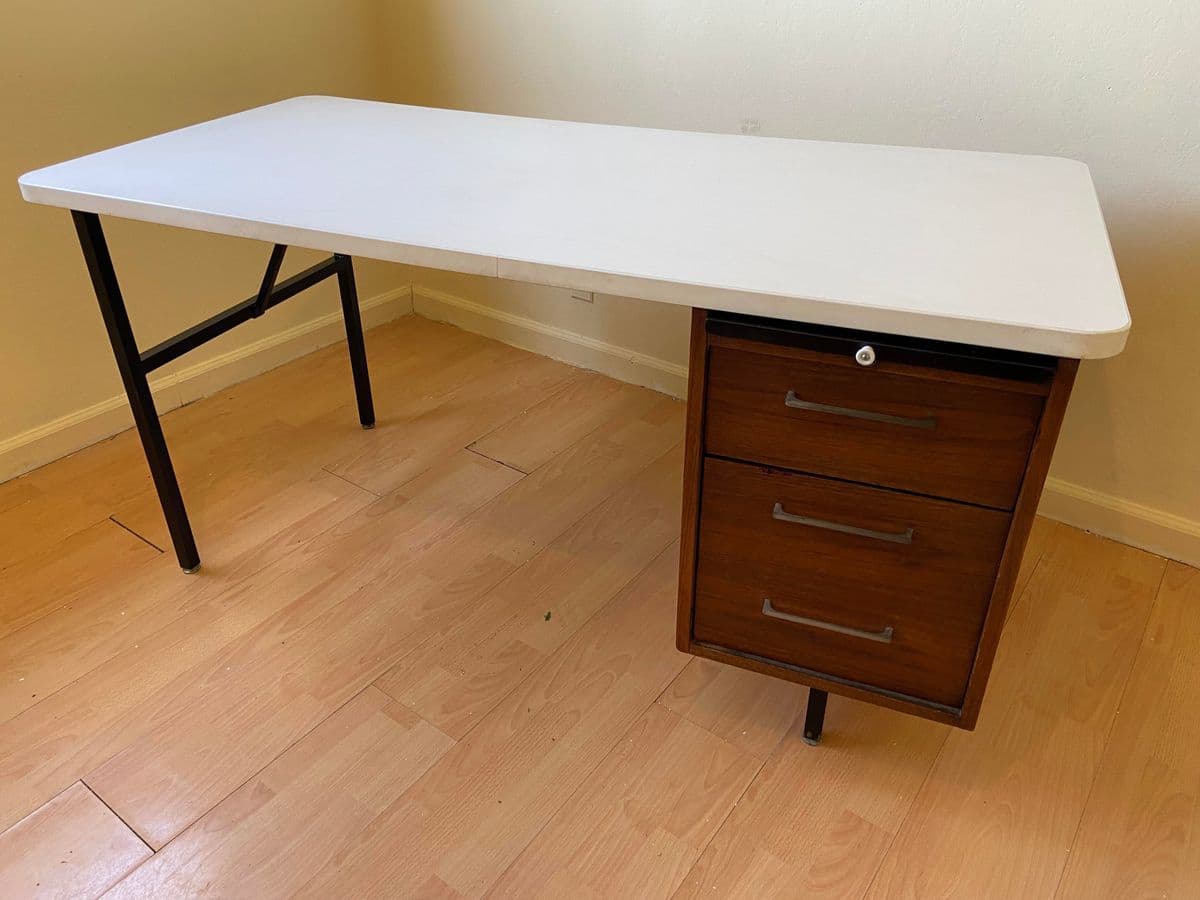 Vintage Mid Century Modern Wood Veneer Executive Desk - Thumbnail 7