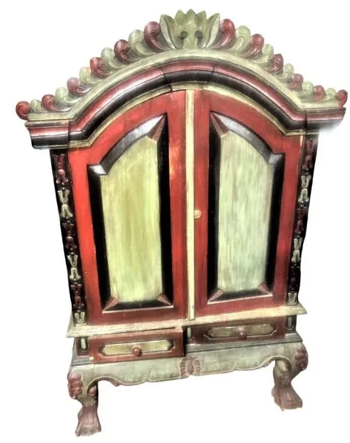Dutch Colonial Antique 19th Century Liquor Cabinet With Bonnet Top and Ball and Claw Legs - Thumbnail 8