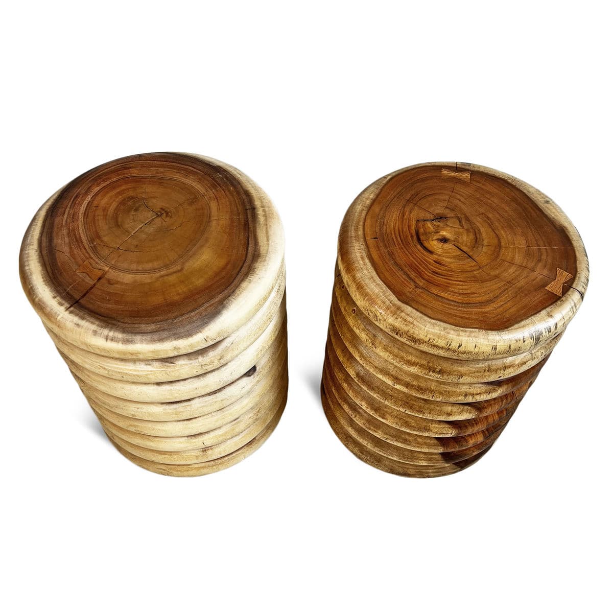 Monkey Pod Ribbed Wood End Table Stool - Thumbnail 8