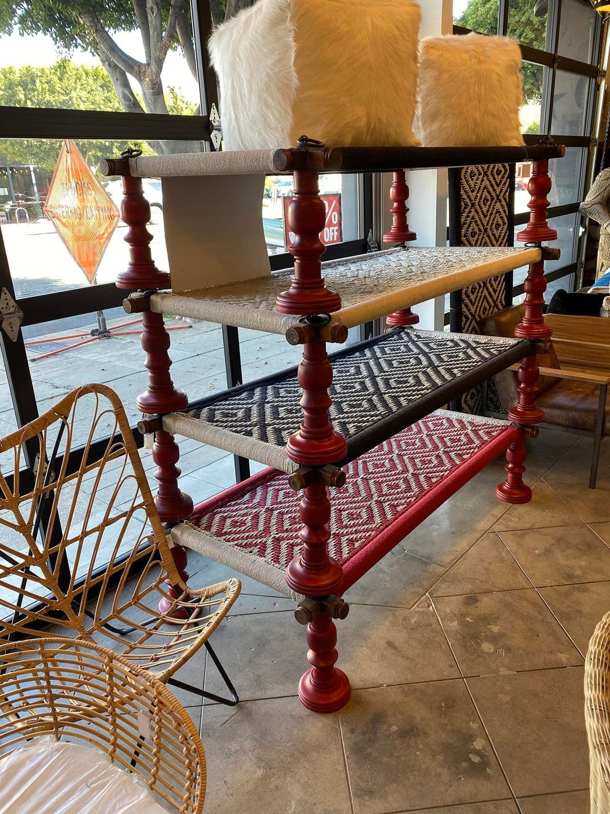 Black & White Charpai Rope Swing Bench Table - Thumbnail 8