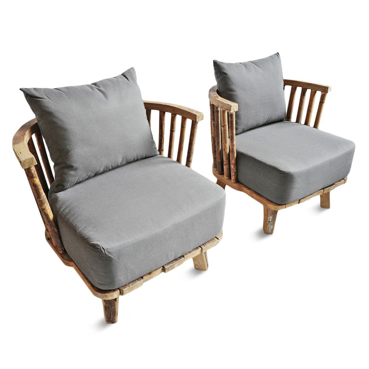 Salvaged Teak & Bamboo Outdoor Club Chair - Thumbnail 8