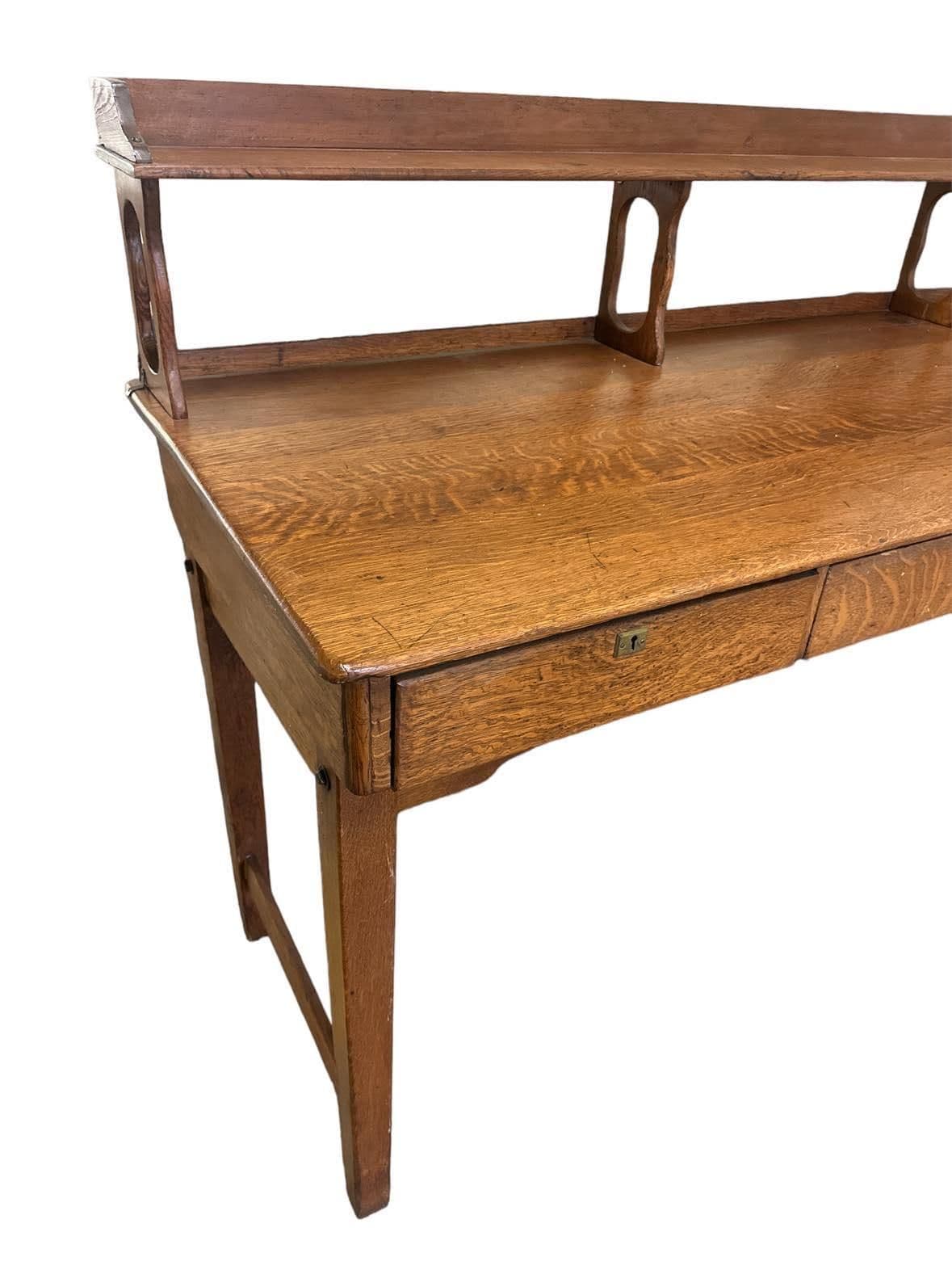 Monumental Antique Arts and Crafts Quarter Sawn Oak Railroad Ticket Counter 8 Feet Wide and 5 Feet Tall - Circa 1900 - Thumbnail 8