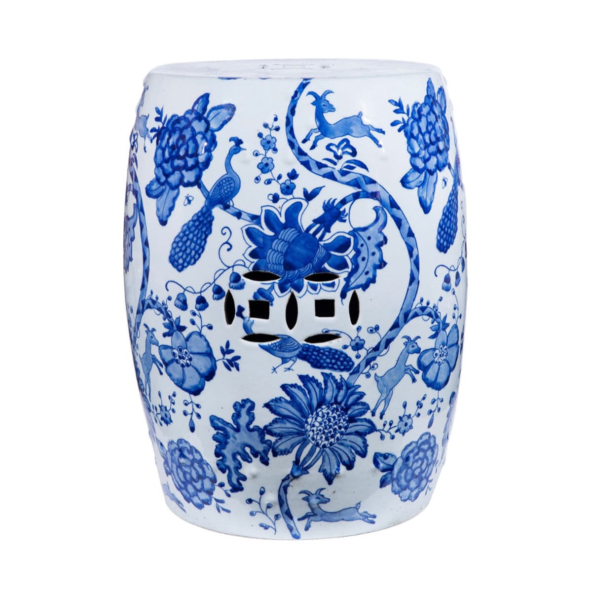 Indigo Blue Floral Bird Ceramic Stool - Thumbnail 8