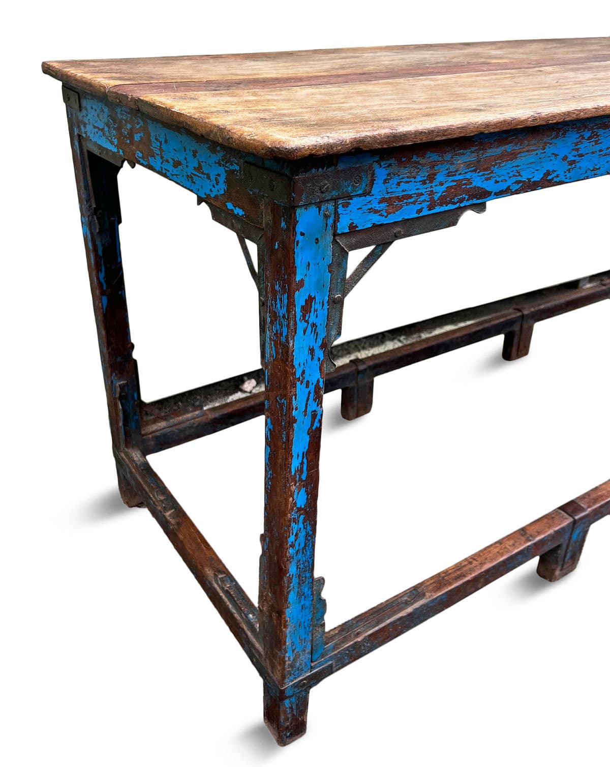 Vintage Blue Leg Teak Table - Thumbnail 8