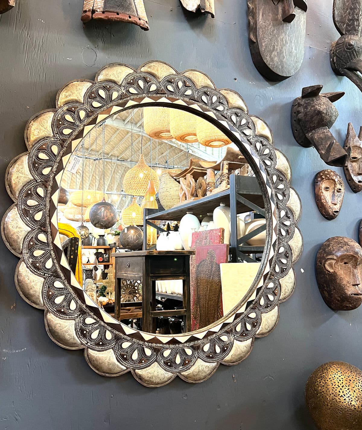 Vintage Scalloped Metal Work Mirror - Thumbnail 8